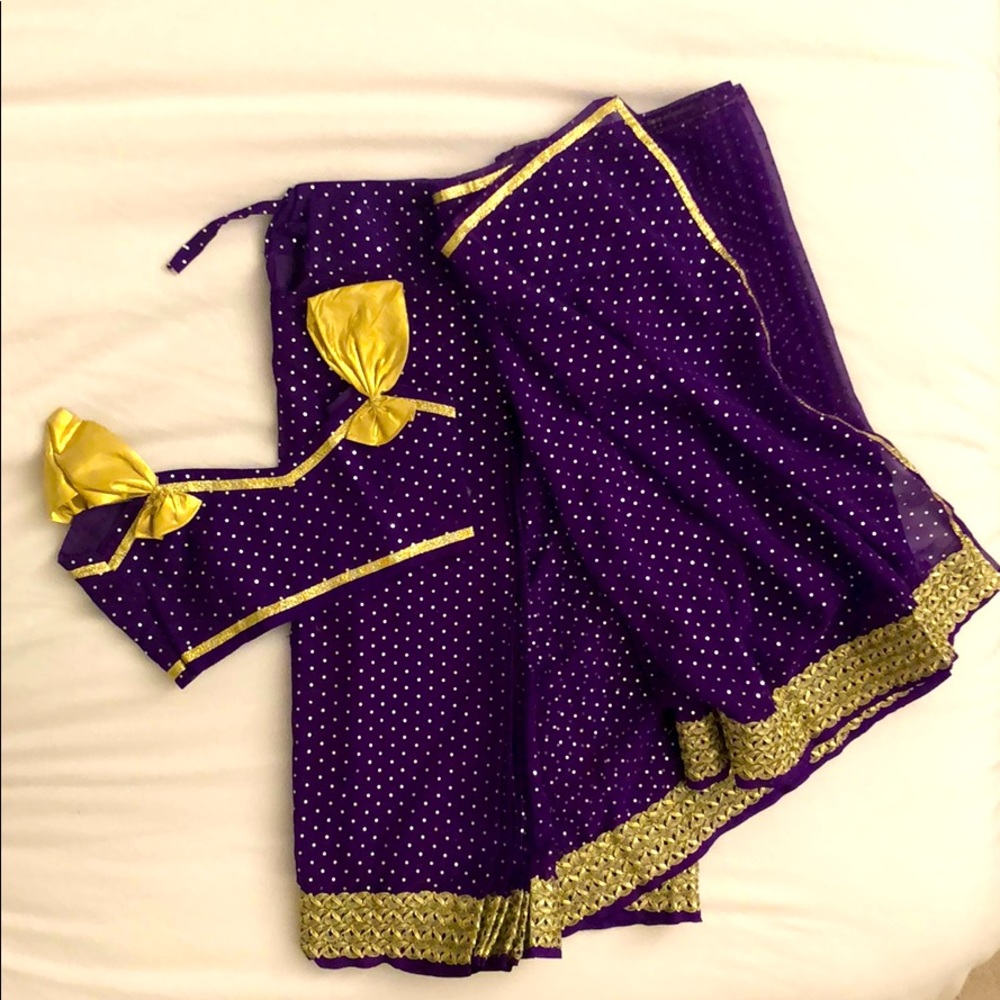 Purple and Gold  girls Saree w/Blouse